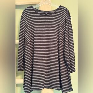 J. Jill Black and Gray Striped 3/4 Length Sleeve Top